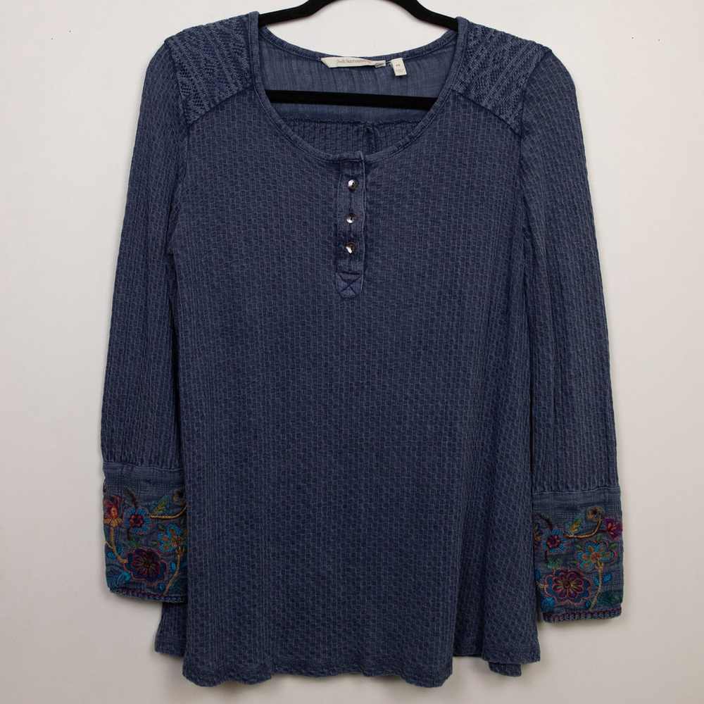 Soft Surroundings thermal embroidered cuffs navy tunic-PS